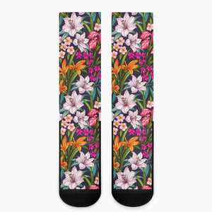 Tropical Flowers Pattern Print Crew Socks