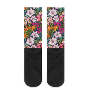 Tropical Flowers Pattern Print Crew Socks