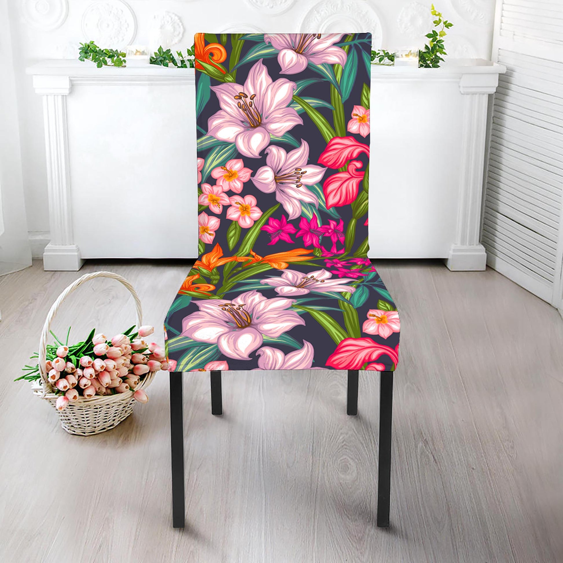 Tropical Flowers Pattern Print Dining Chair Slipcover