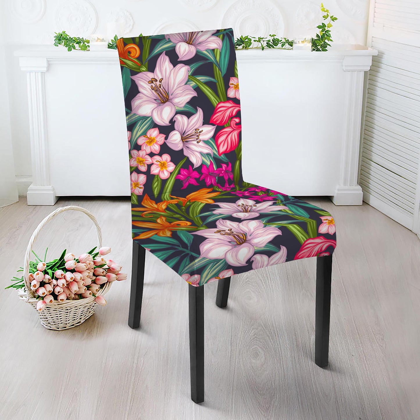 Tropical Flowers Pattern Print Dining Chair Slipcover