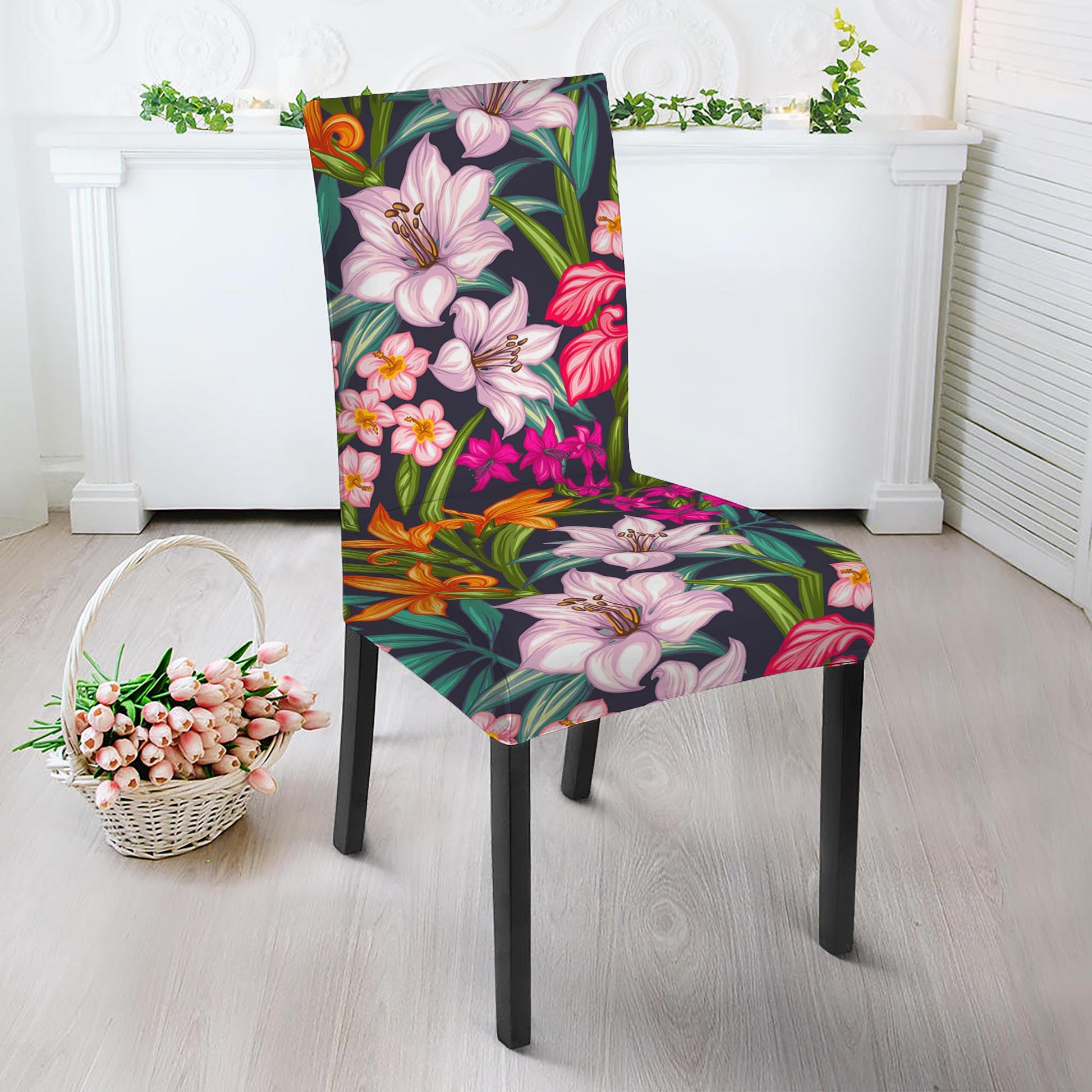 Tropical Flowers Pattern Print Dining Chair Slipcover