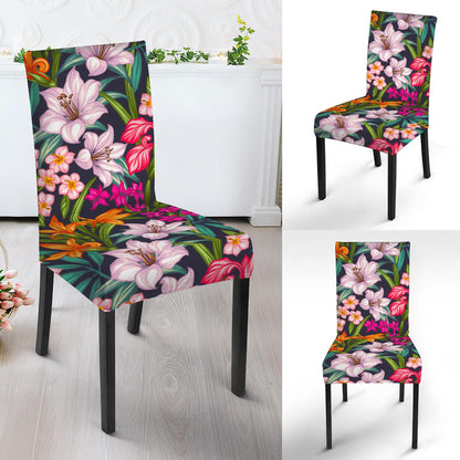 Tropical Flowers Pattern Print Dining Chair Slipcover