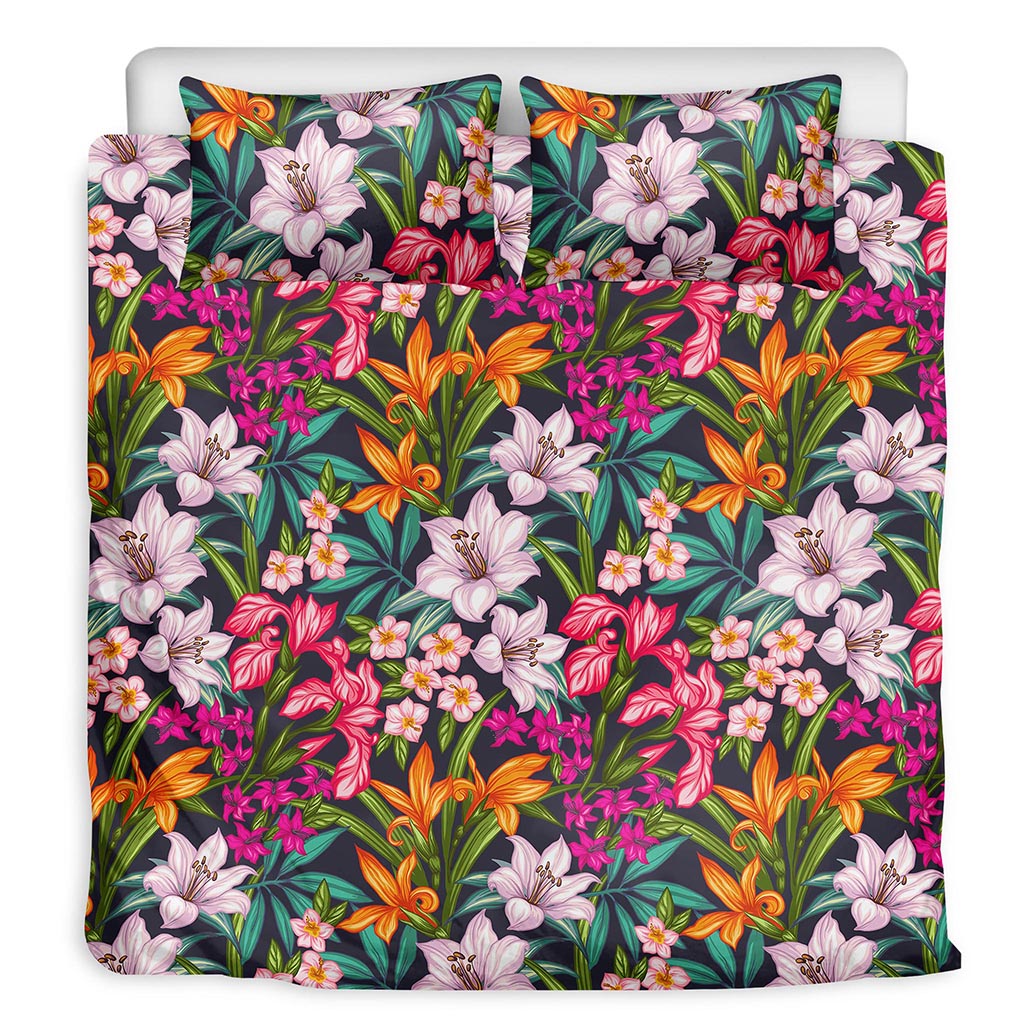 Tropical Flowers Pattern Print Duvet Cover Bedding Set