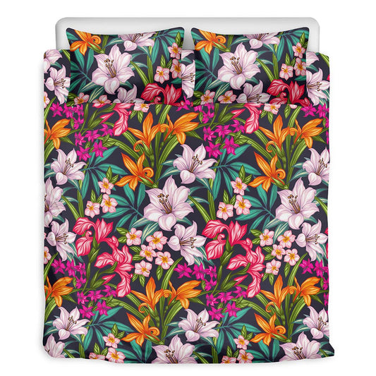 Tropical Flowers Pattern Print Duvet Cover Bedding Set
