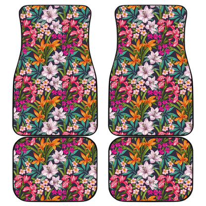 Tropical Flowers Pattern Print Front and Back Car Floor Mats