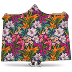 Tropical Flowers Pattern Print Hooded Blanket