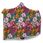 Tropical Flowers Pattern Print Hooded Blanket