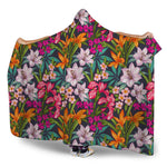 Tropical Flowers Pattern Print Hooded Blanket