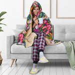 Tropical Flowers Pattern Print Hooded Blanket