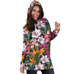 Tropical Flowers Pattern Print Hoodie Dress GearFrost