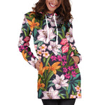 Tropical Flowers Pattern Print Hoodie Dress GearFrost