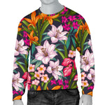 Tropical Flowers Pattern Print Men's Crewneck Sweatshirt GearFrost
