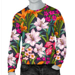 Tropical Flowers Pattern Print Men's Crewneck Sweatshirt GearFrost