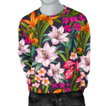 Tropical Flowers Pattern Print Men's Crewneck Sweatshirt GearFrost