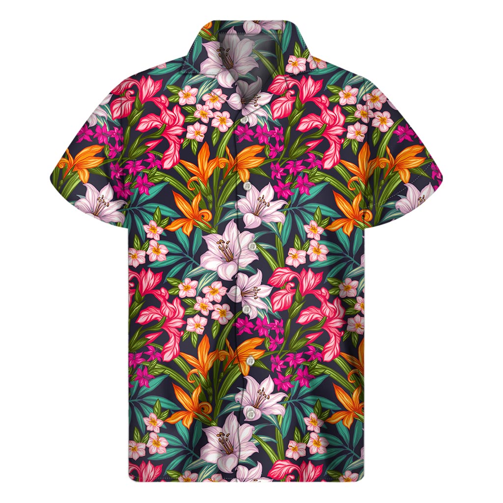 Tropical Flowers Pattern Print Men's Short Sleeve Shirt