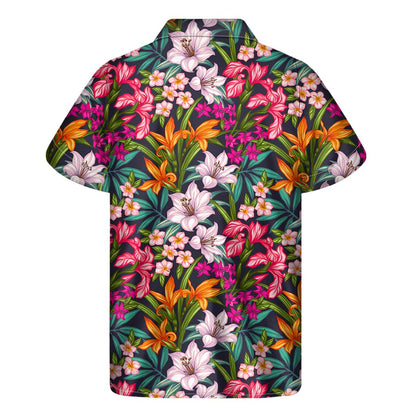 Tropical Flowers Pattern Print Men's Short Sleeve Shirt
