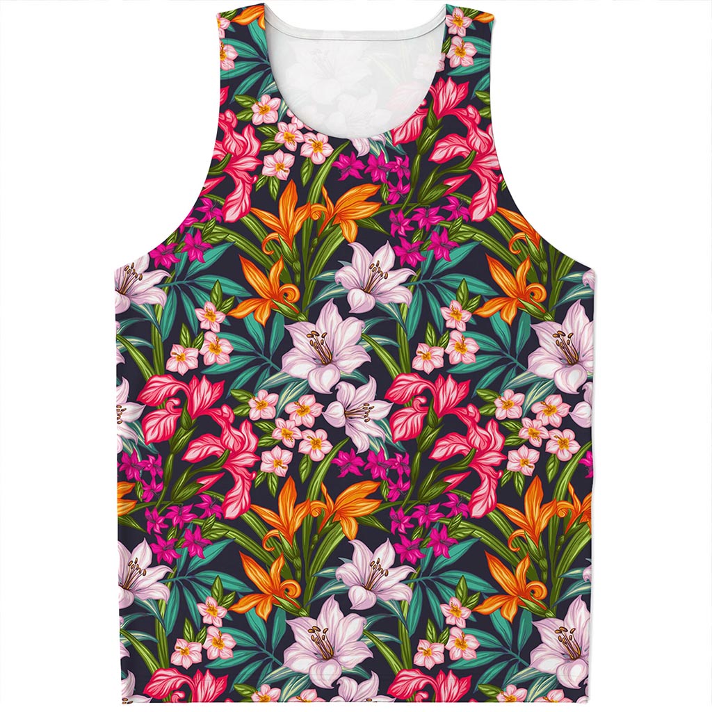 Tropical Flowers Pattern Print Men's Tank Top