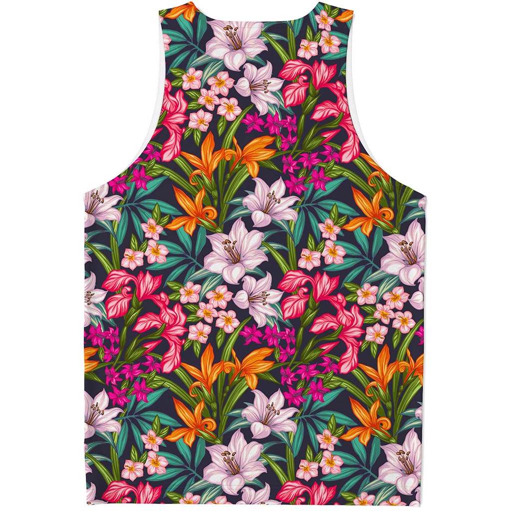 Tropical Flowers Pattern Print Men's Tank Top