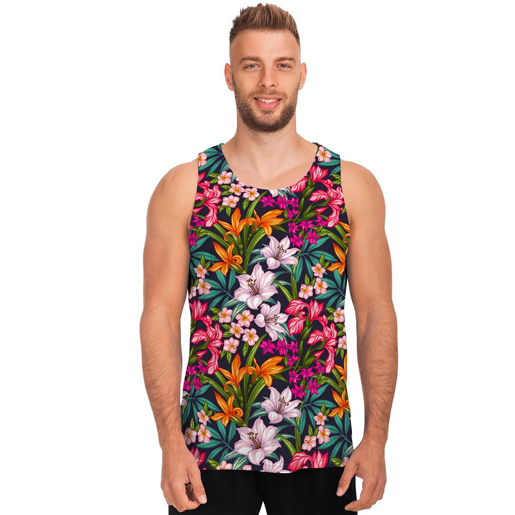 Tropical Flowers Pattern Print Men's Tank Top