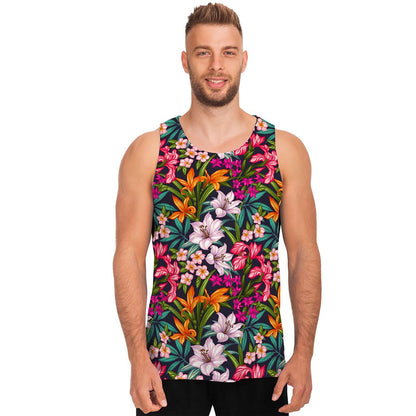 Tropical Flowers Pattern Print Men's Tank Top