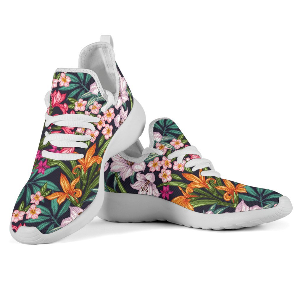 Tropical Flowers Pattern Print Mesh Knit Shoes GearFrost