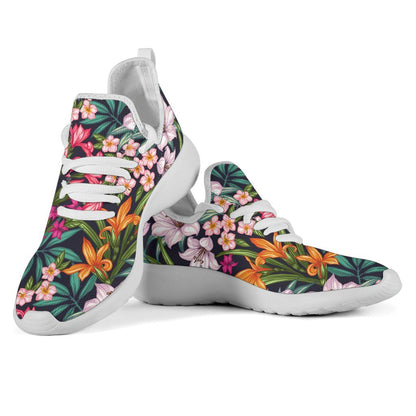 Tropical Flowers Pattern Print Mesh Knit Shoes GearFrost