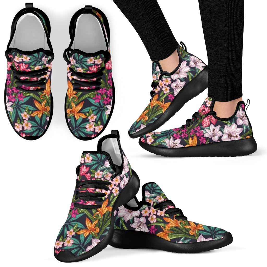 Tropical Flowers Pattern Print Mesh Knit Shoes GearFrost