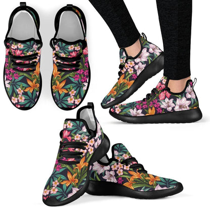 Tropical Flowers Pattern Print Mesh Knit Shoes GearFrost