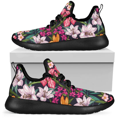 Tropical Flowers Pattern Print Mesh Knit Shoes GearFrost