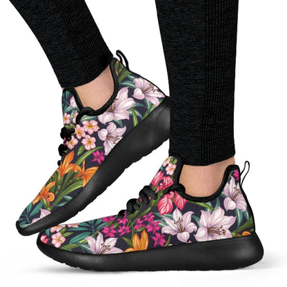 Tropical Flowers Pattern Print Mesh Knit Shoes GearFrost