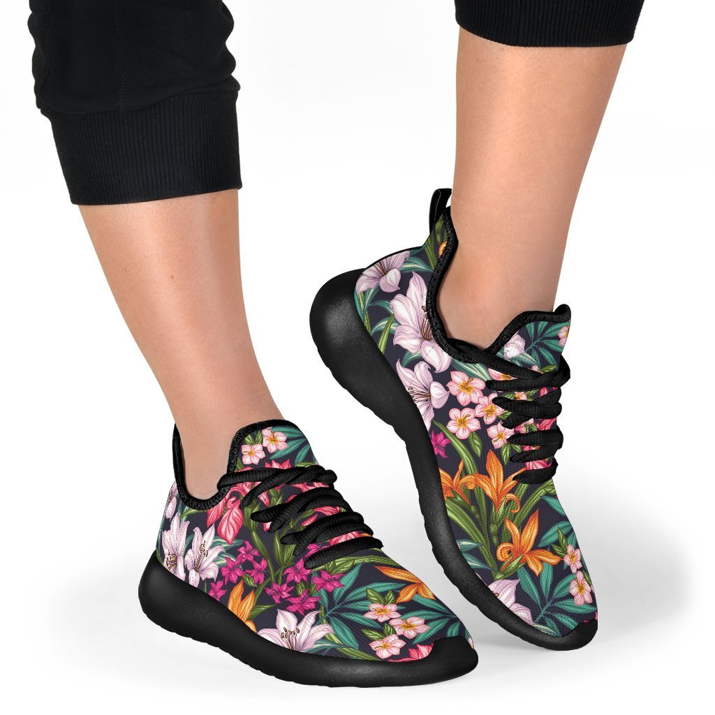 Tropical Flowers Pattern Print Mesh Knit Shoes GearFrost