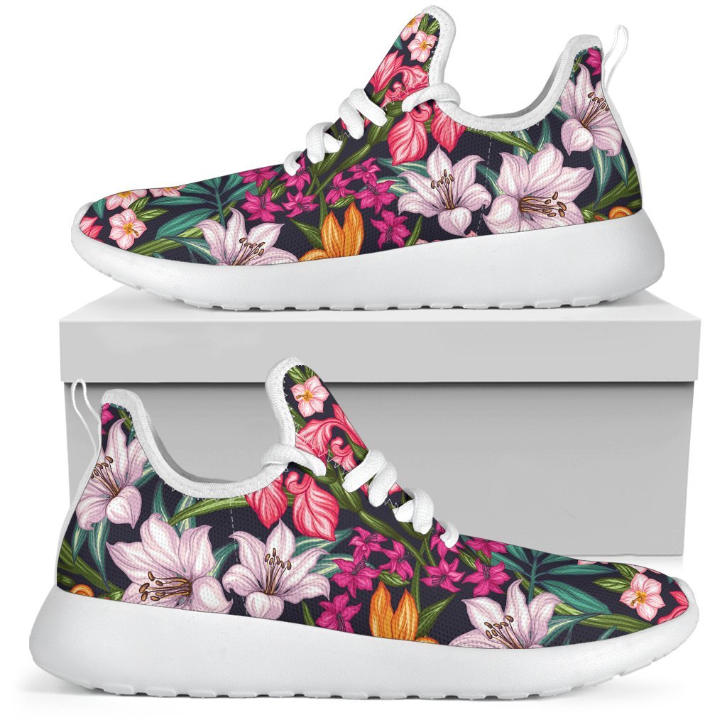 Tropical Flowers Pattern Print Mesh Knit Shoes GearFrost