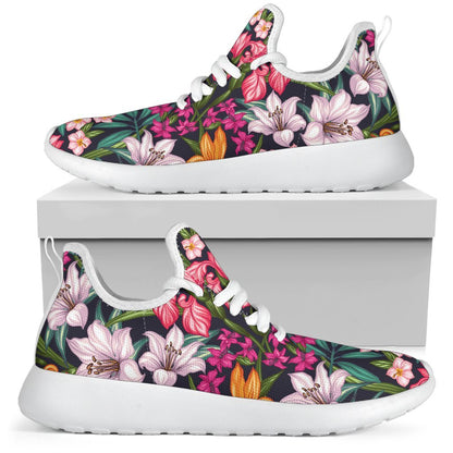 Tropical Flowers Pattern Print Mesh Knit Shoes GearFrost