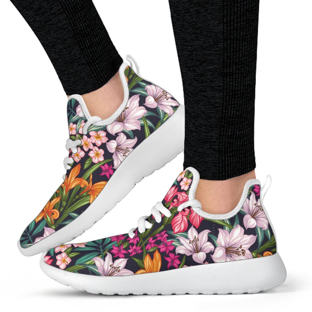 Tropical Flowers Pattern Print Mesh Knit Shoes GearFrost