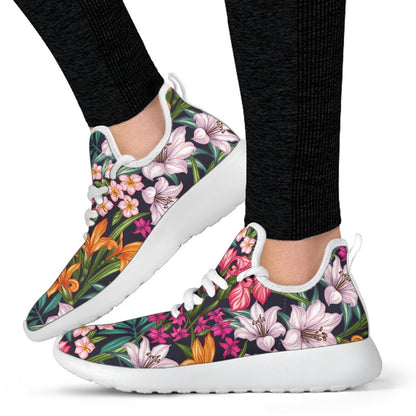 Tropical Flowers Pattern Print Mesh Knit Shoes GearFrost