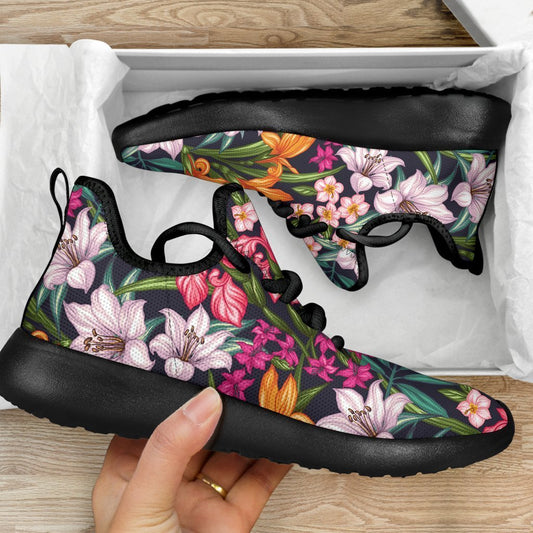 Tropical Flowers Pattern Print Mesh Knit Shoes GearFrost