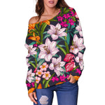 Tropical Flowers Pattern Print Off Shoulder Sweatshirt GearFrost