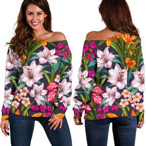 Tropical Flowers Pattern Print Off Shoulder Sweatshirt GearFrost