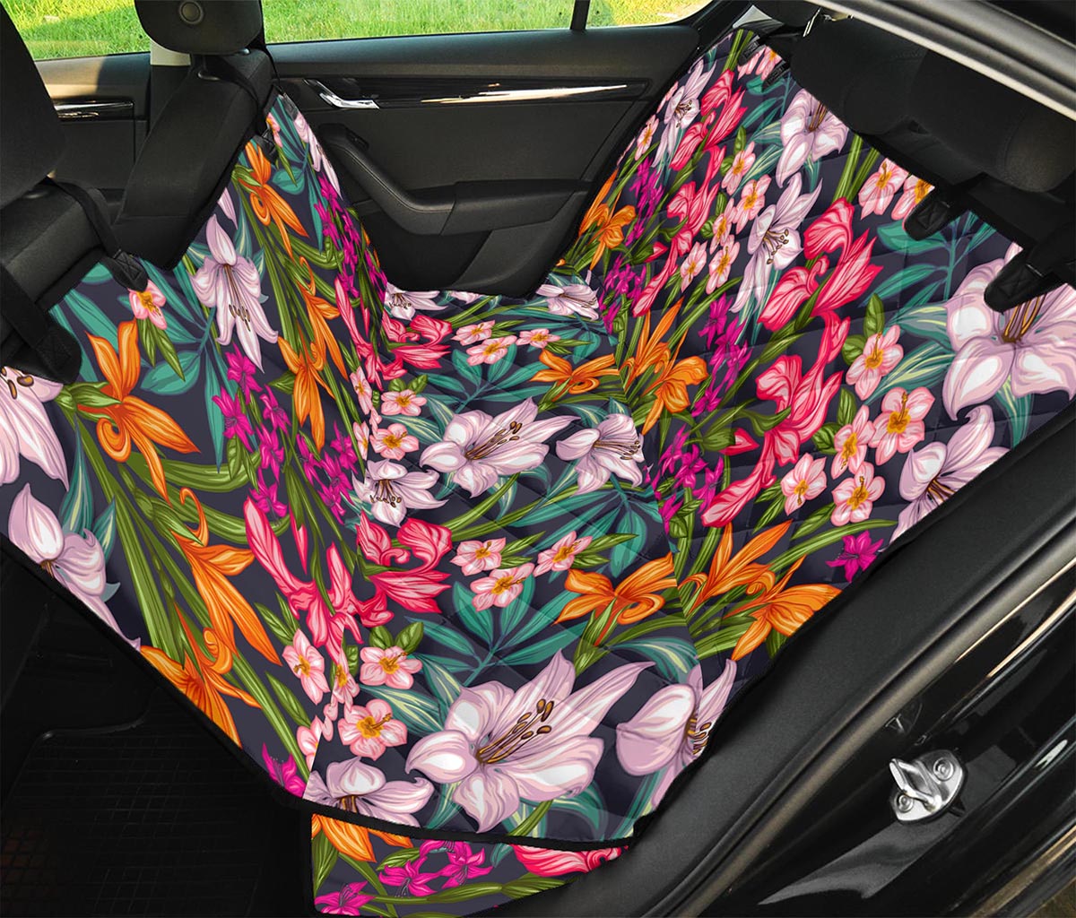 Tropical Flowers Pattern Print Pet Car Back Seat Cover