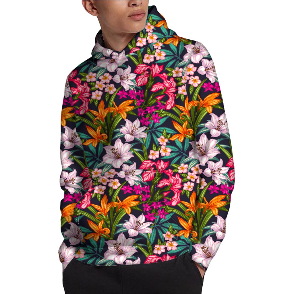 Tropical Flowers Pattern Print Pullover Hoodie