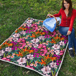 Tropical Flowers Pattern Print Quilt