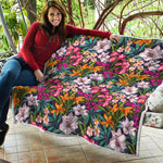 Tropical Flowers Pattern Print Quilt