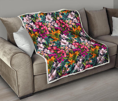 Tropical Flowers Pattern Print Quilt