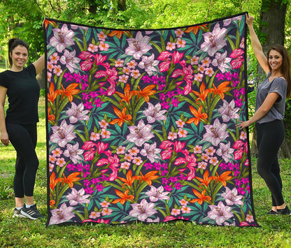 Tropical Flowers Pattern Print Quilt