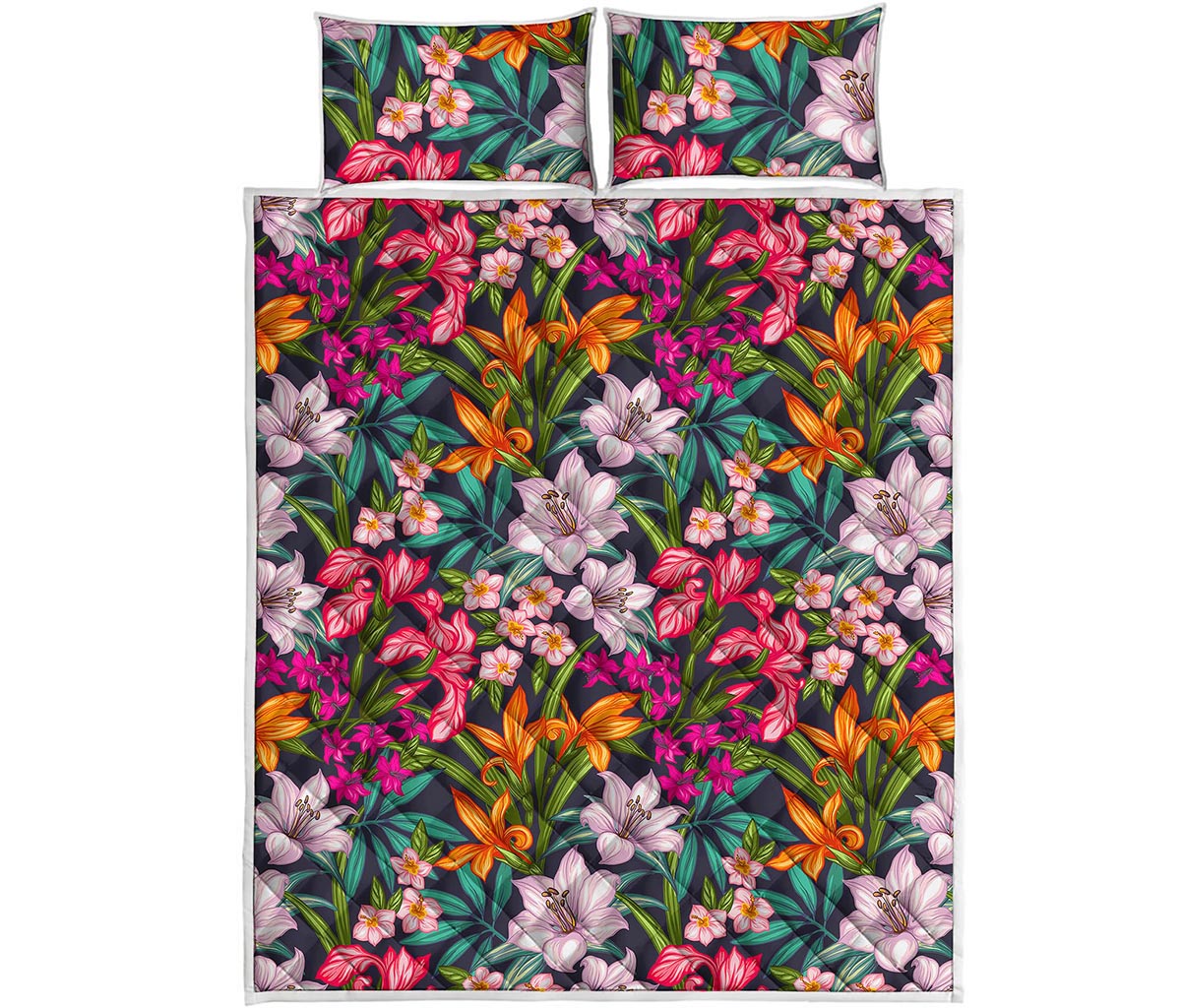 Tropical Flowers Pattern Print Quilt Bed Set