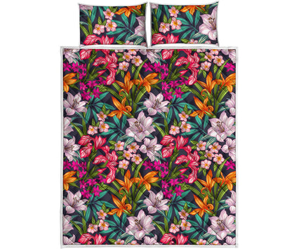 Tropical Flowers Pattern Print Quilt Bed Set