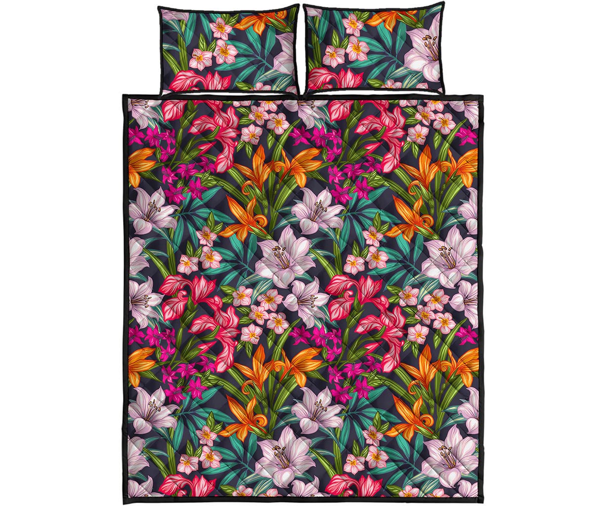 Tropical Flowers Pattern Print Quilt Bed Set