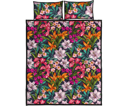 Tropical Flowers Pattern Print Quilt Bed Set