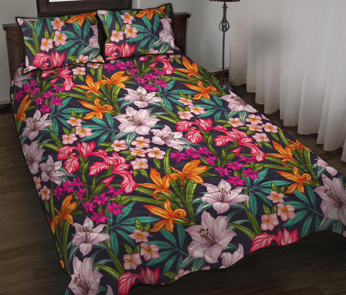 Tropical Flowers Pattern Print Quilt Bed Set