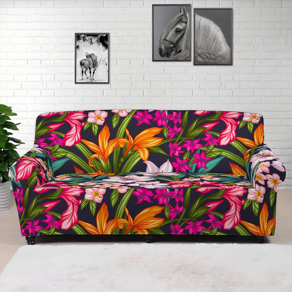 Tropical Flowers Pattern Print Sofa Cover